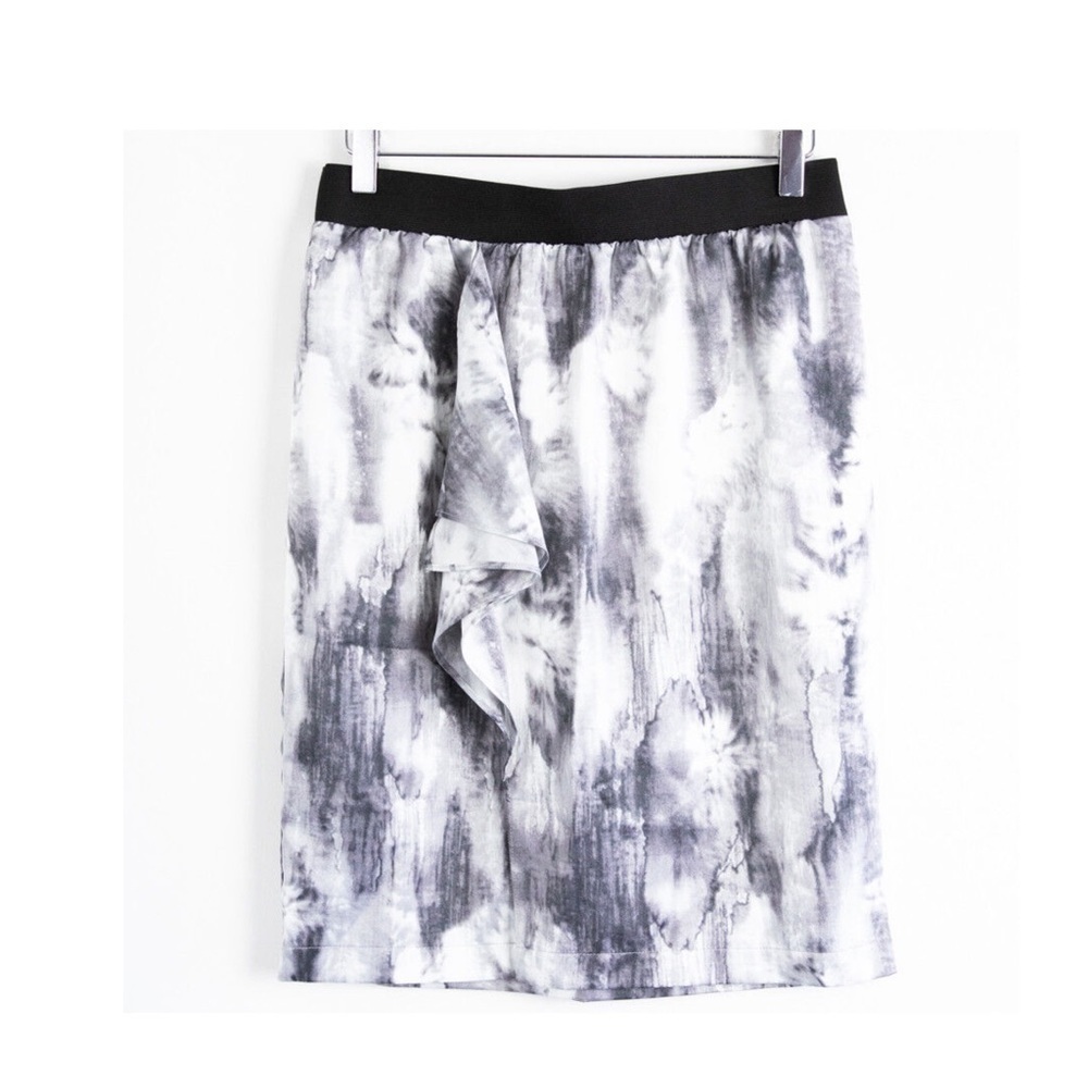 Simply Vera Wang skirt faux silk ruffle marble print tie dye abstract straight S